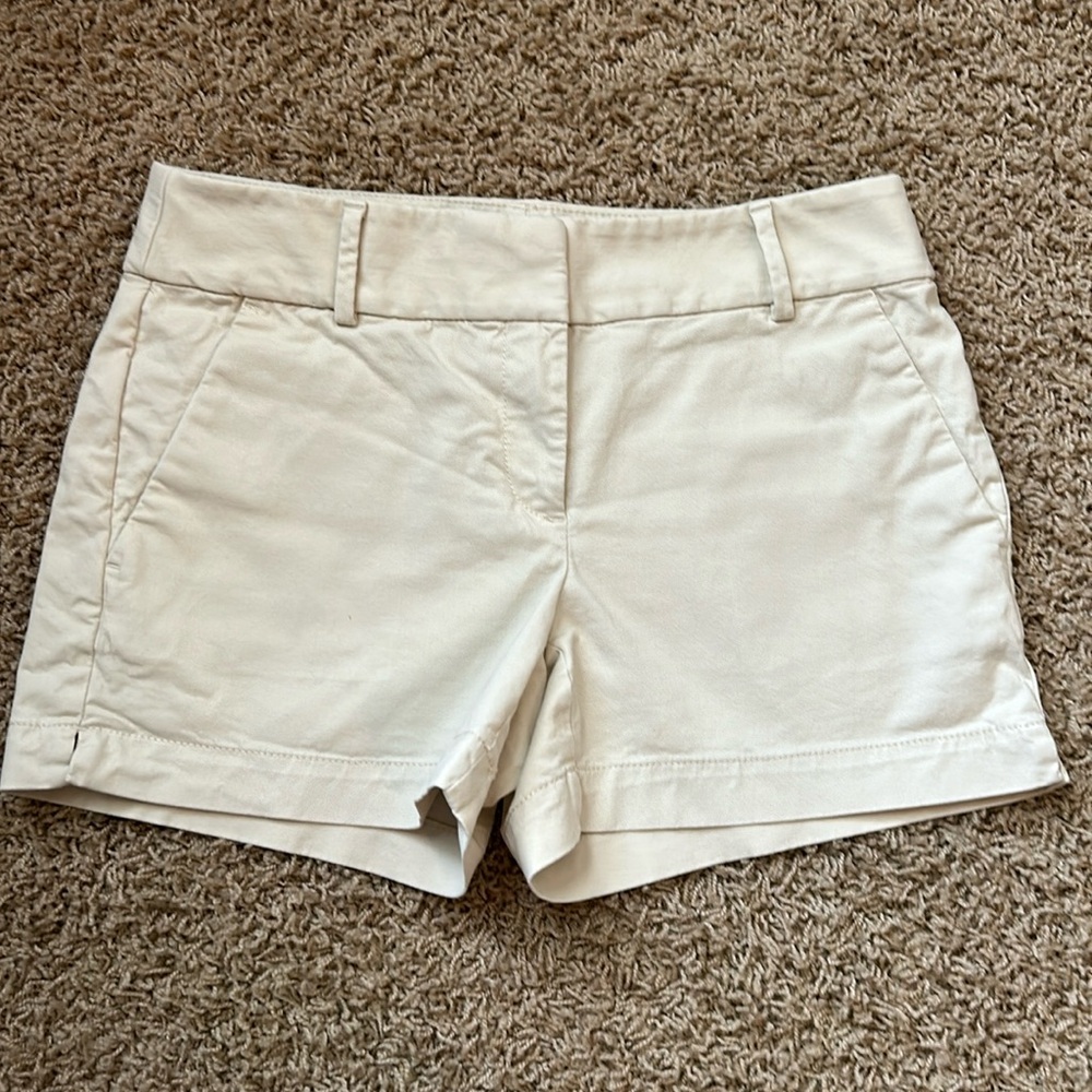 LOFT Cream Tailored Cotton Blend Shorts
